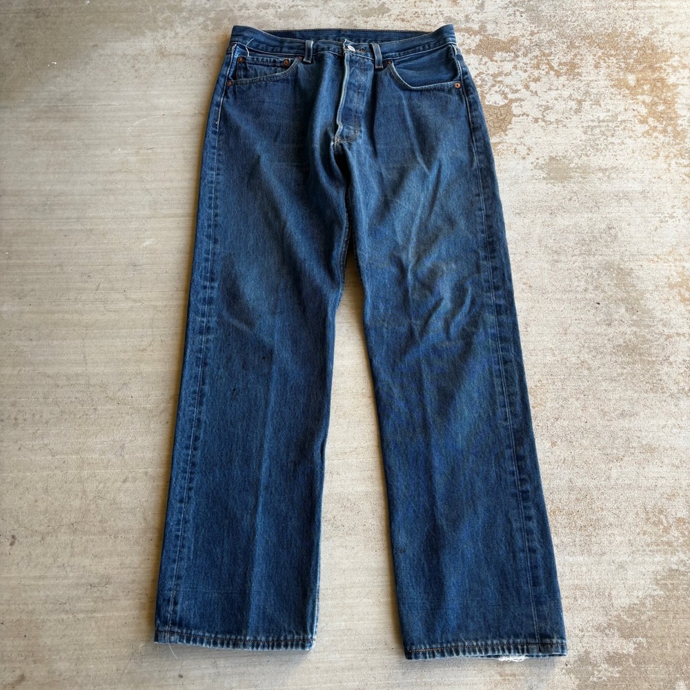Levis 501 Mens Straight Fit Button Fly Blue Denim Jeans 34x34 Medium Wash